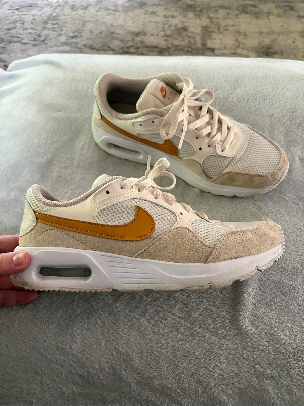 Nike Women’s Air Max Sneakers in Cream with Mustard Swoosh